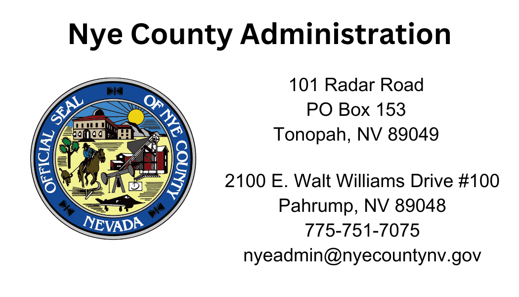 ALT Text: Nye County Administration contact information for two office addresses (Tonopah Pahrump)