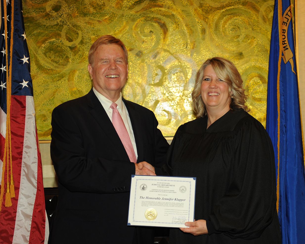 Tonopah Justice of the Peace Jennifer Klapper with Chief Justice Gibbons of the Nevada Supreme Court